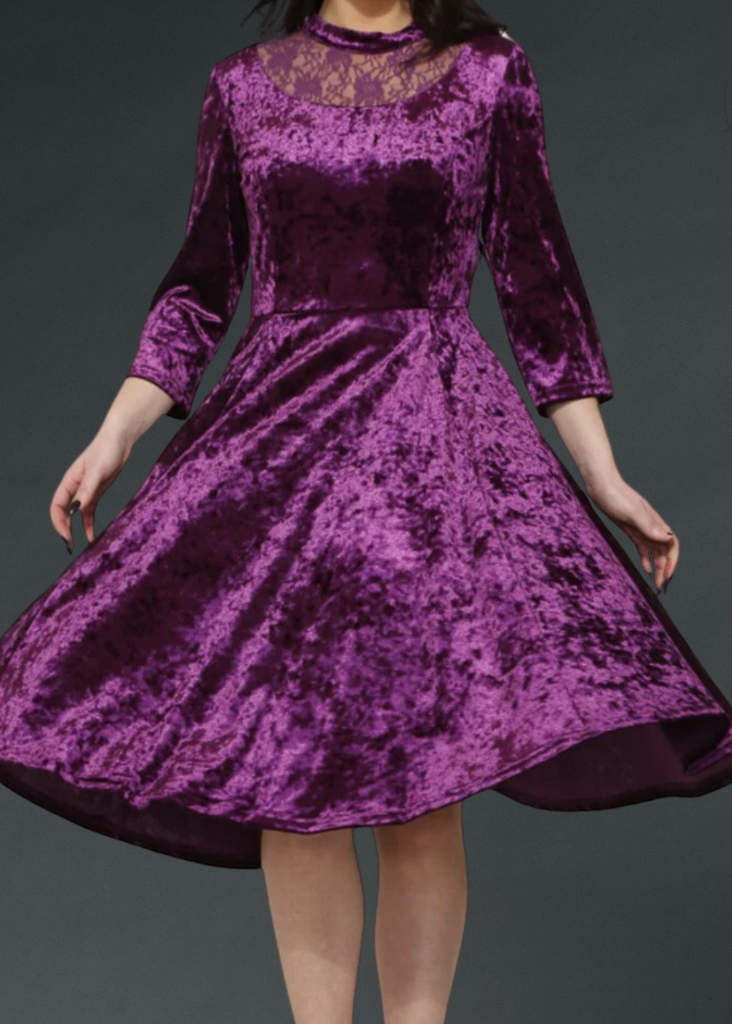 Purple Velvet Gothic Dress with Lace Details - Concordia Style Boutique