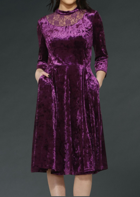 Purple Velvet Gothic Dress with Lace Details - Concordia Style Boutique