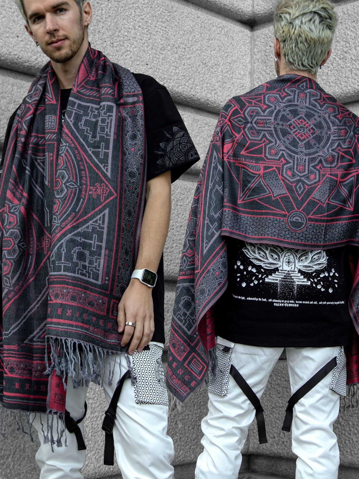 DHARMA V2 • Grey/Red • Festival Shawl/Scarf - Concordia Style Boutique