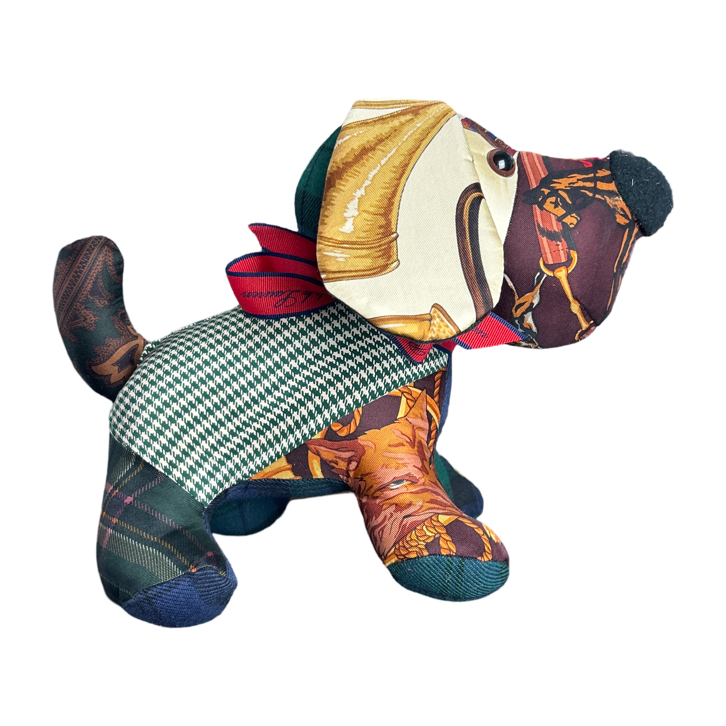 Equestrian Vintage Silk Scarf Patchwork Puppy