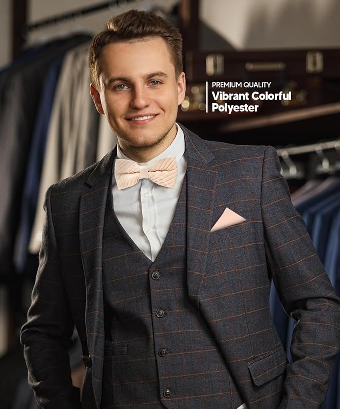 Vittorio Farina Men's Pleated Satin Bow Tie & Pocket Square in Gift Box