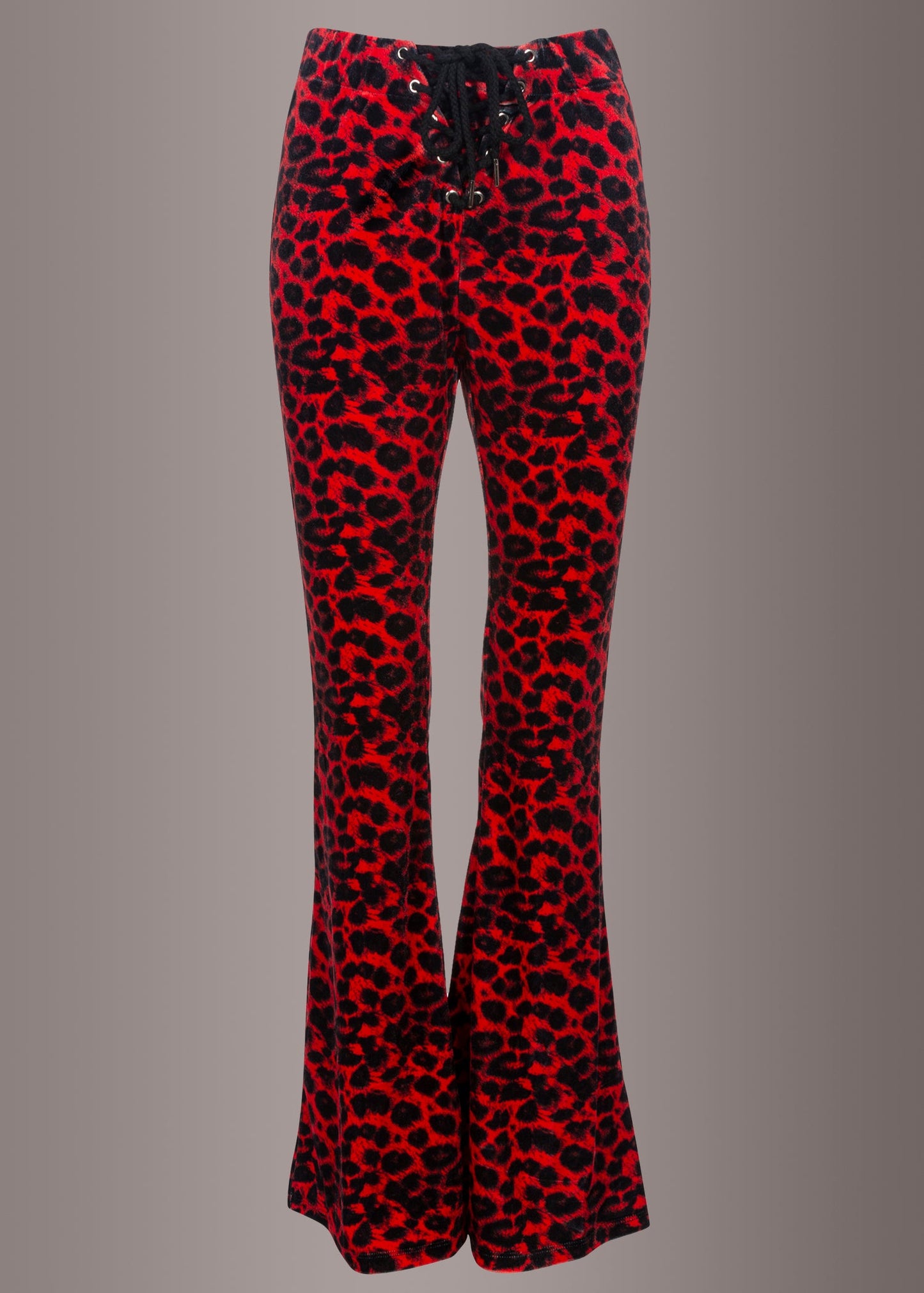 Rock Steady Red Leopard Animal Print Velvet Flare Pants Bell Bottoms - Concordia Style Boutique