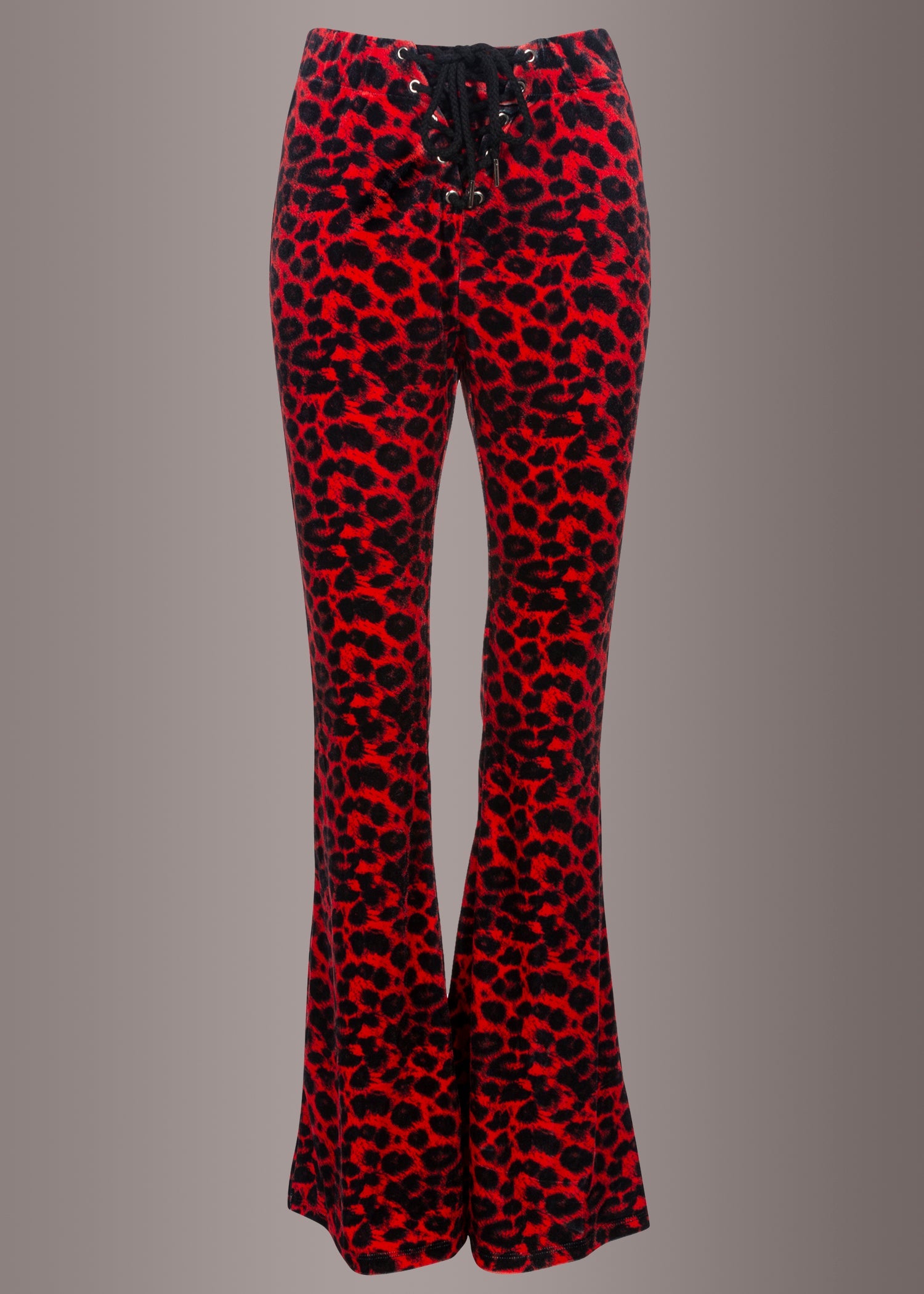 Rock Steady Red Leopard Animal Print Velvet Flare Pants Bell Bottoms - Concordia Style Boutique