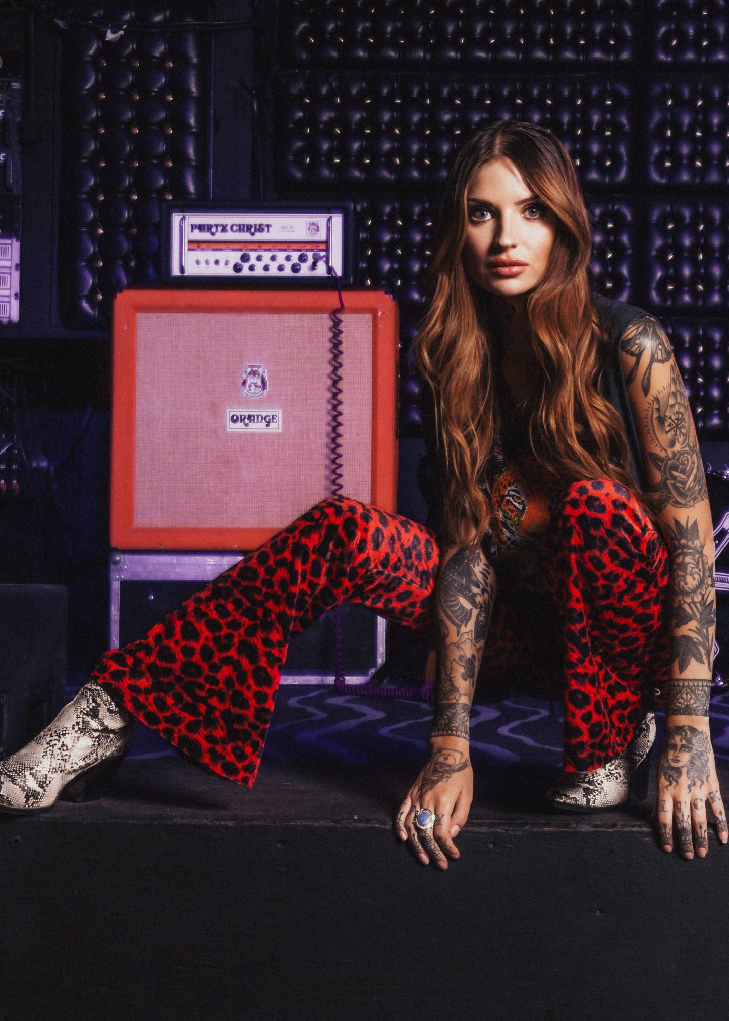 Rock Steady Red Leopard Animal Print Velvet Flare Pants Bell Bottoms - Concordia Style Boutique