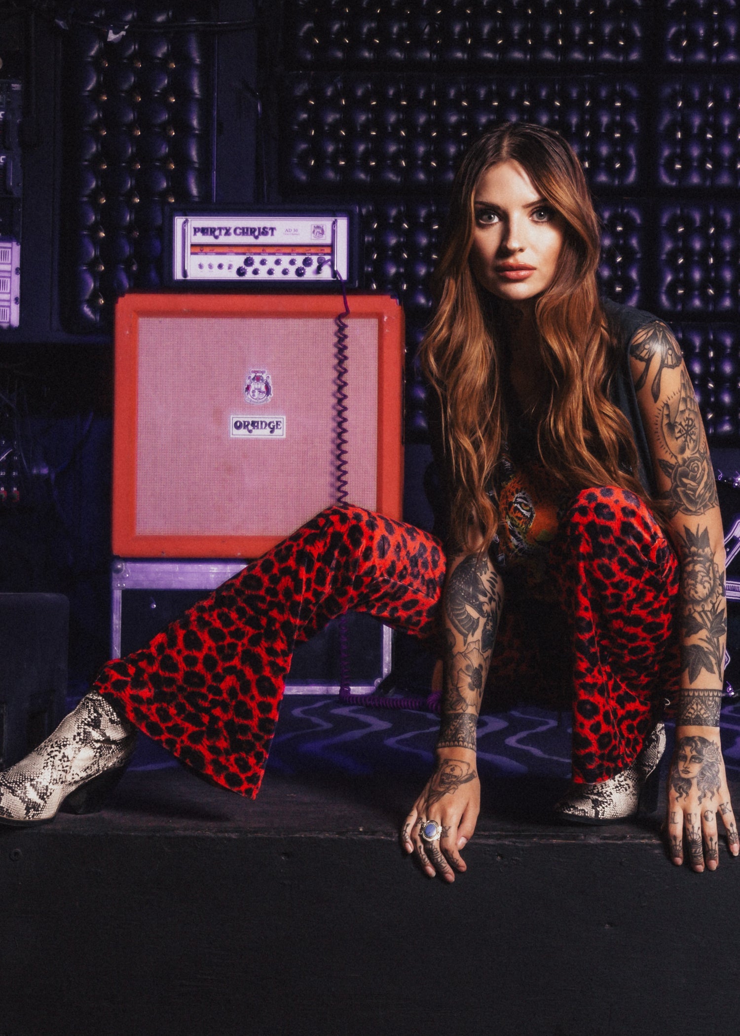 Rock Steady Red Leopard Animal Print Velvet Flare Pants Bell Bottoms - Concordia Style Boutique
