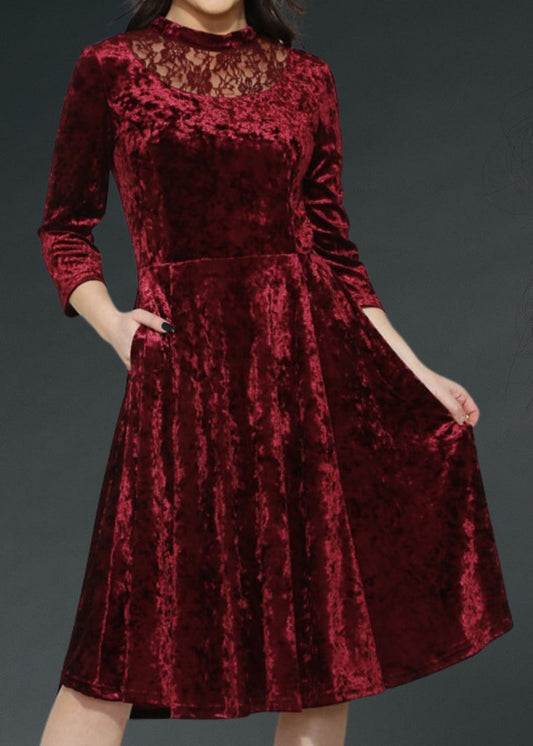 Red Velvet Gothic Dress with Lace Details - Concordia Style Boutique