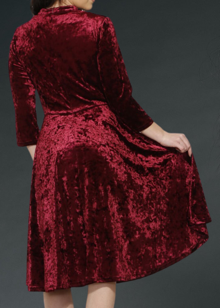 Red Velvet Gothic Dress with Lace Details - Concordia Style Boutique