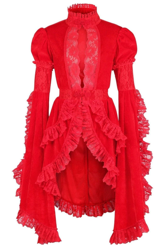Red Velvet & Lace Ruffled Jacket
