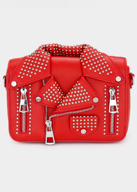 Studded Red Leather Jacket Crossbody Bag - Concordia Style Boutique