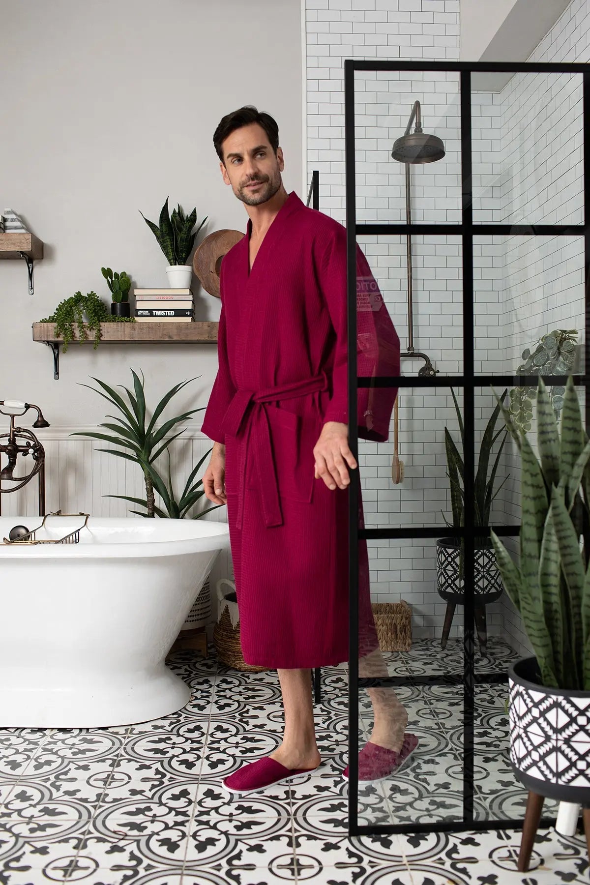 Waffle Kimono Spa Bathrobe for Men - Absorbent, Lightweight - Concordia Style Boutique