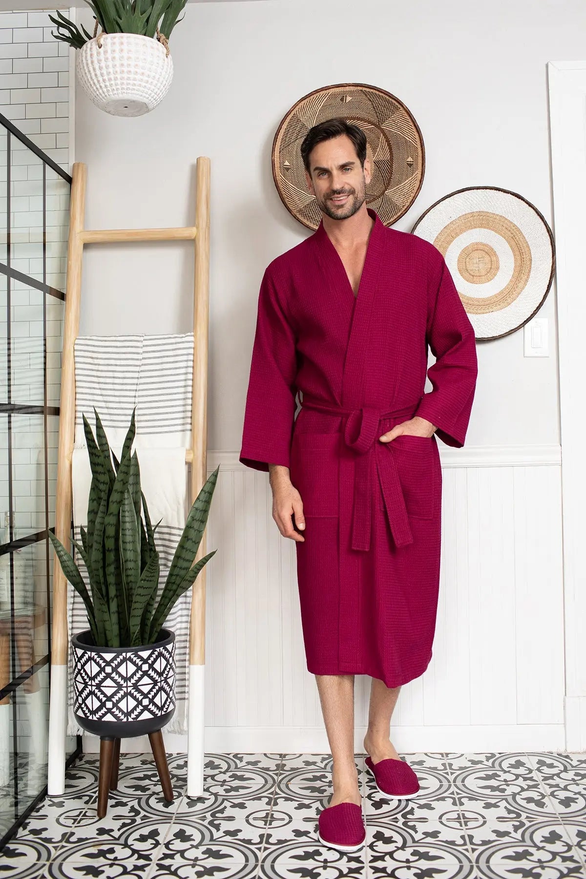 Waffle Kimono Spa Bathrobe for Men - Absorbent, Lightweight - Concordia Style Boutique