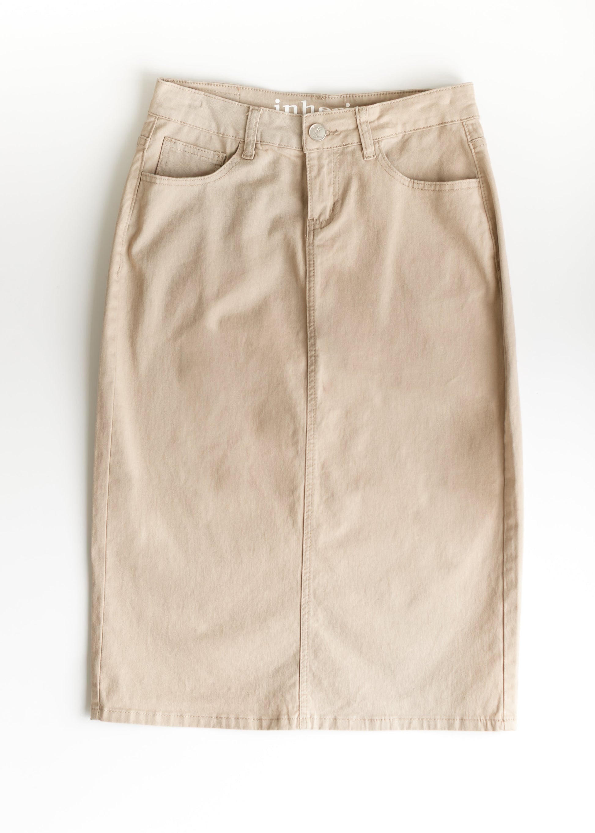 Remi Simply Taupe Denim Midi Skirt - Concordia Style Boutique
