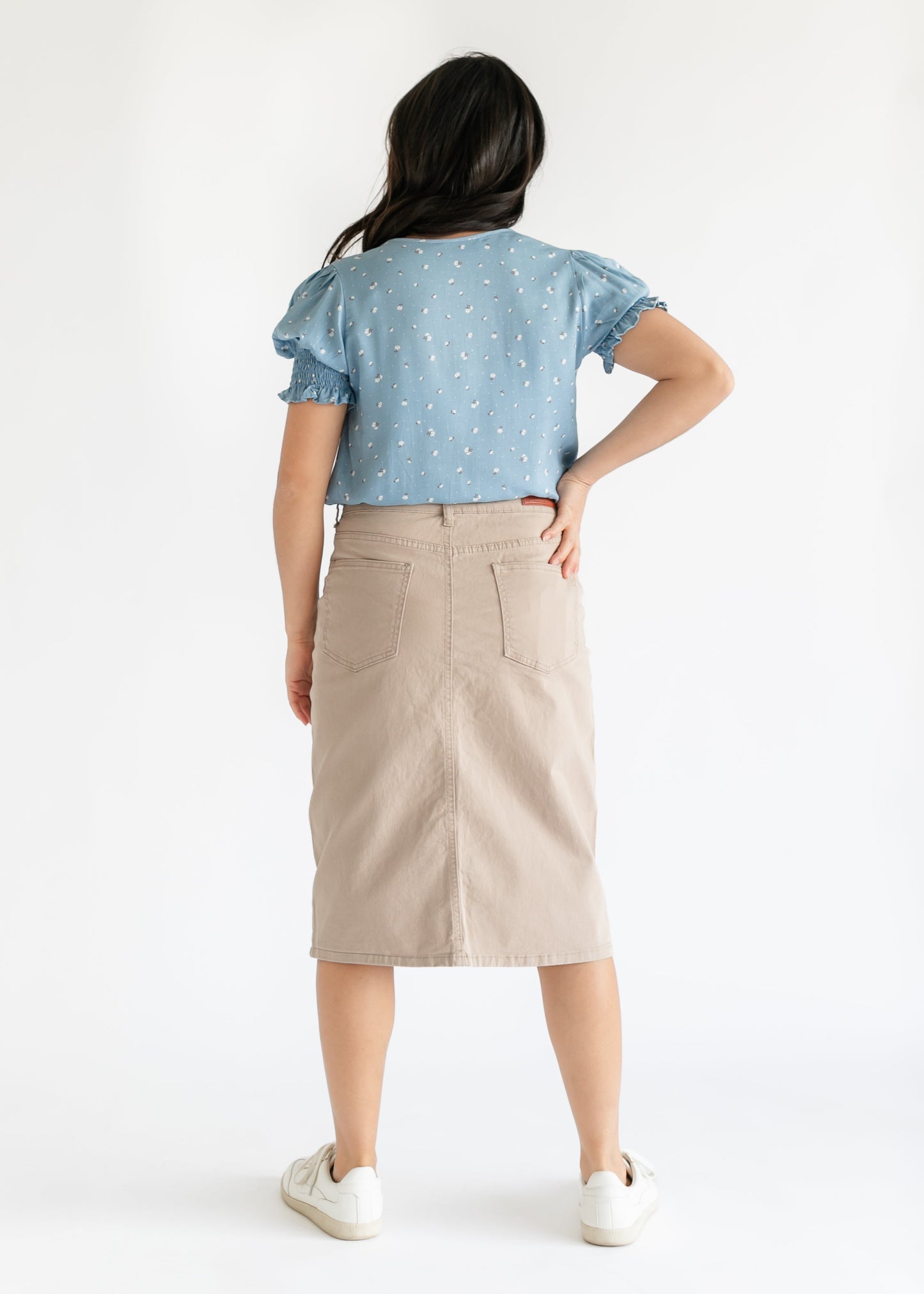 Remi Simply Taupe Denim Midi Skirt - Concordia Style Boutique