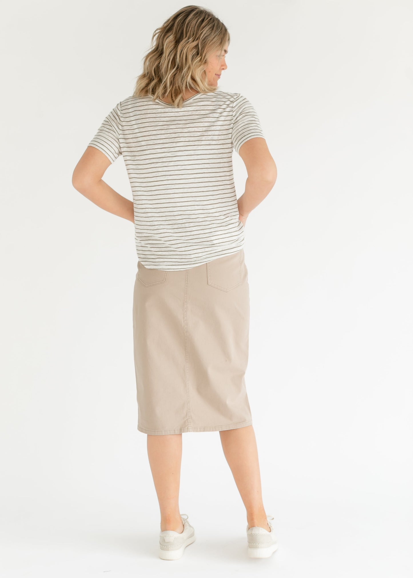 Remi Simply Taupe Denim Midi Skirt - Concordia Style Boutique