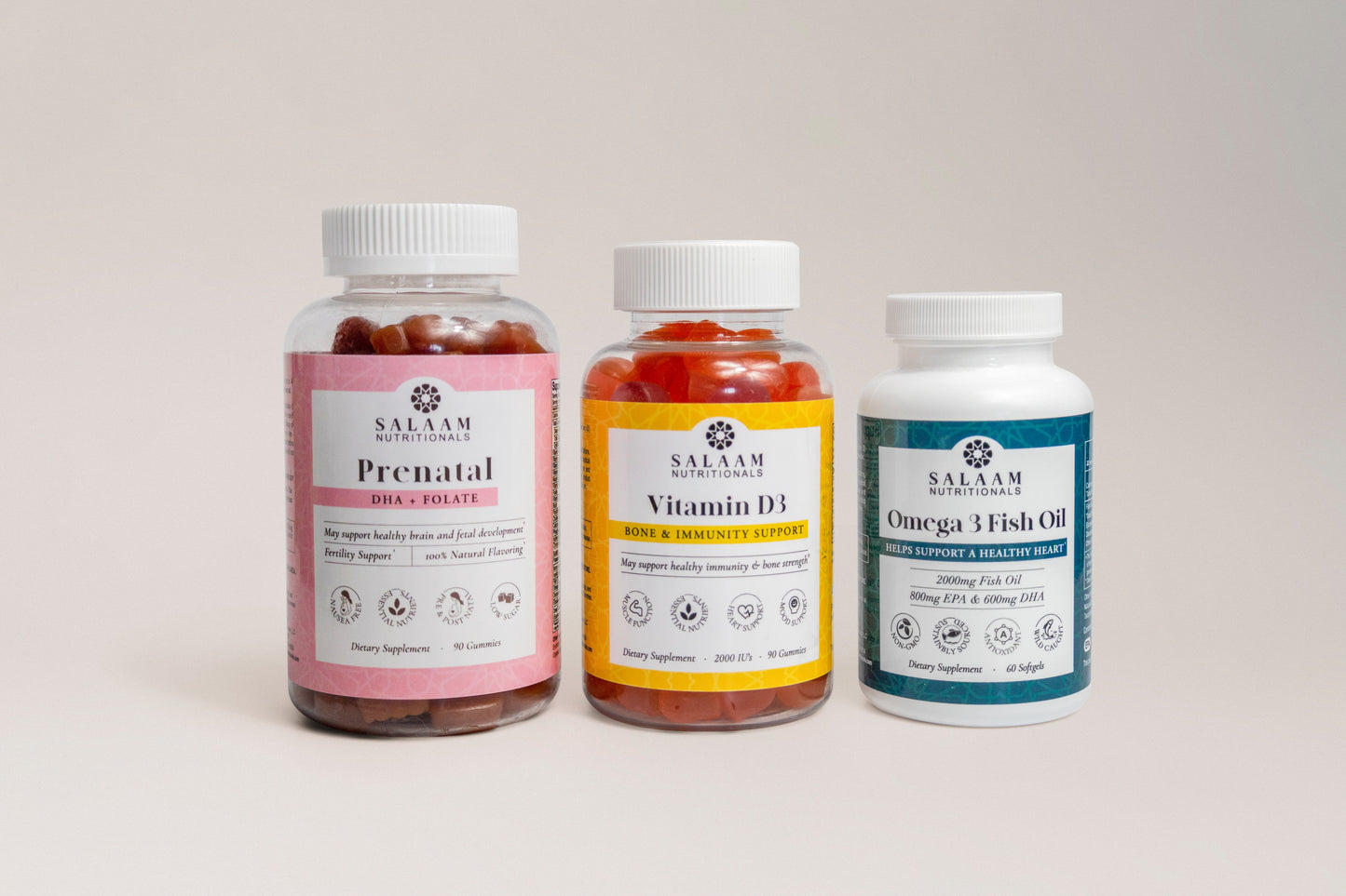 Halal Prenatal Bundle: Vitamin D3, Omega 3 Fish Oil & Prenatal Gummies (3 Bottles) - Concordia Style Boutique
