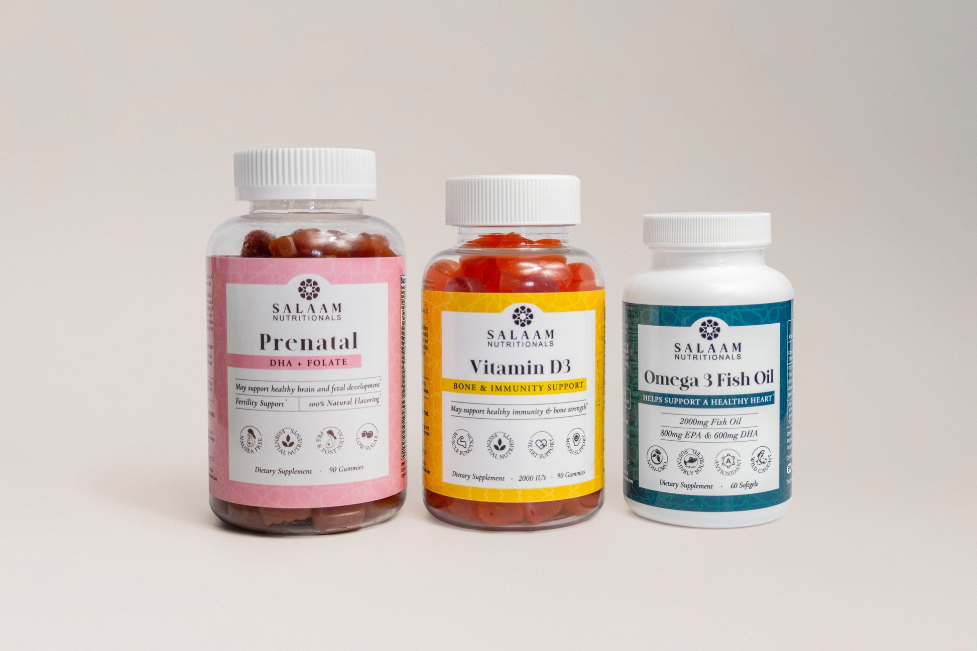Halal Prenatal Bundle: Vitamin D3, Omega 3 Fish Oil & Prenatal Gummies (3 Bottles) - Concordia Style Boutique