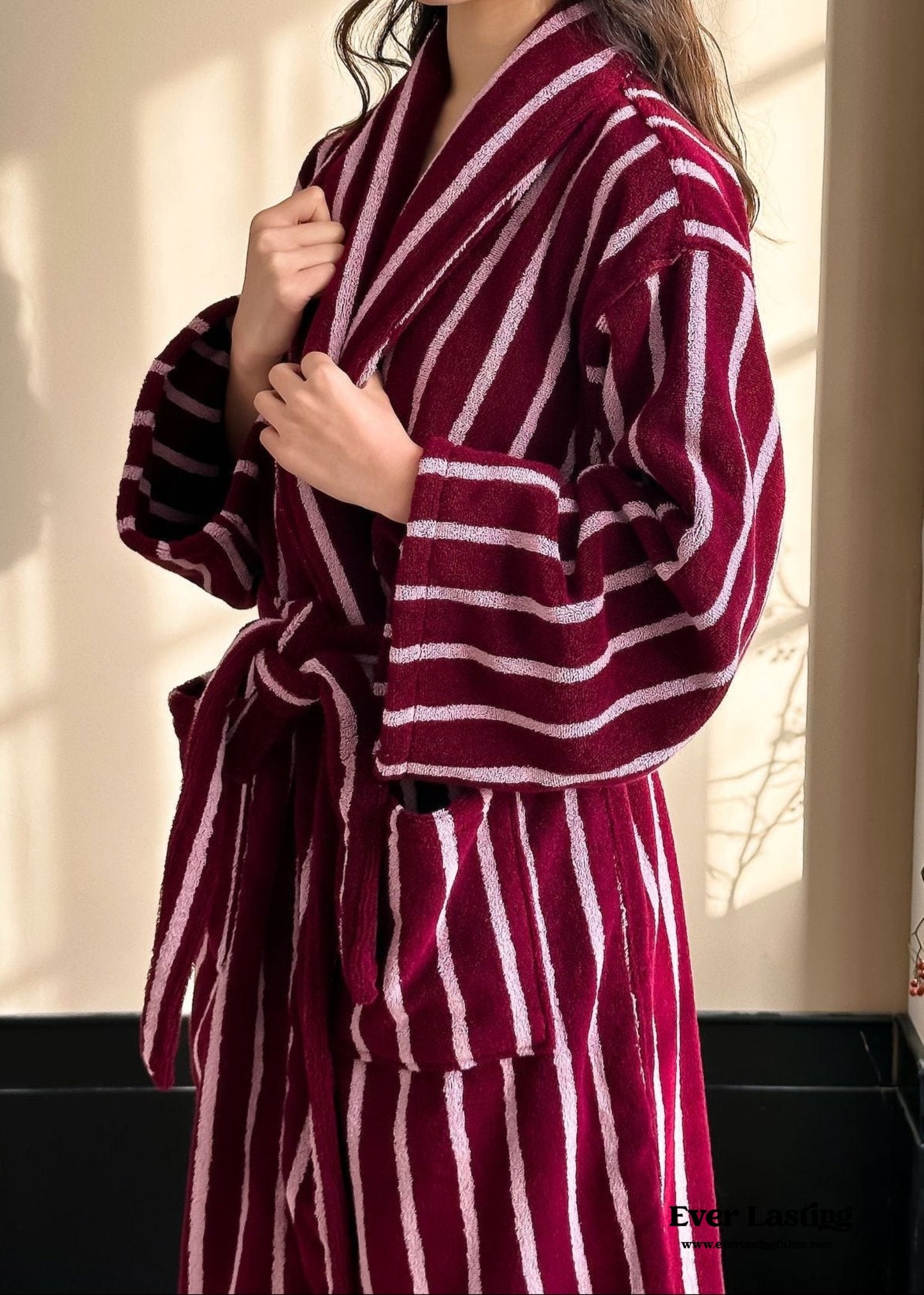Retro Minimalist Striped Bathrobe Set / Red