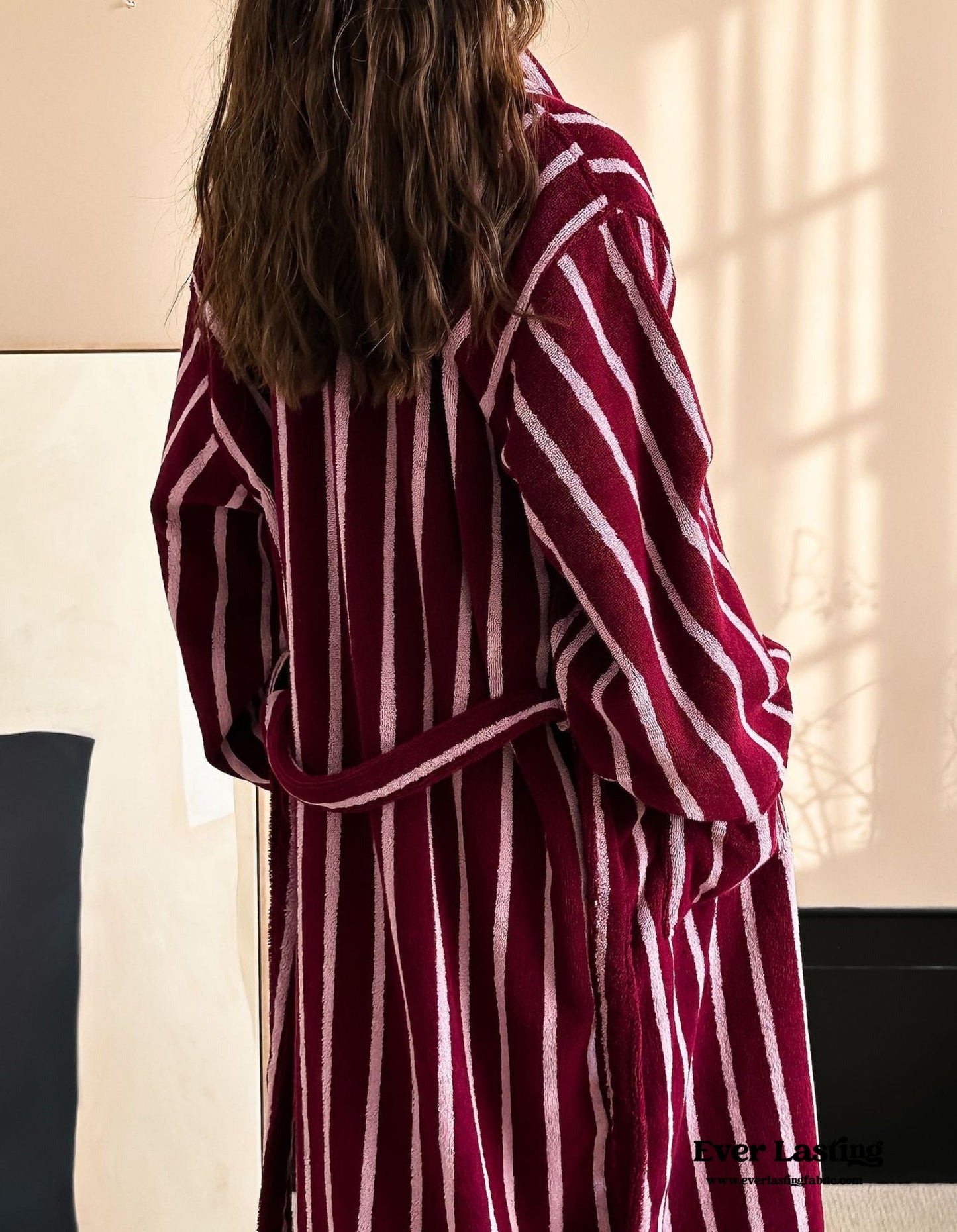 Retro Minimalist Striped Bathrobe Set / Red