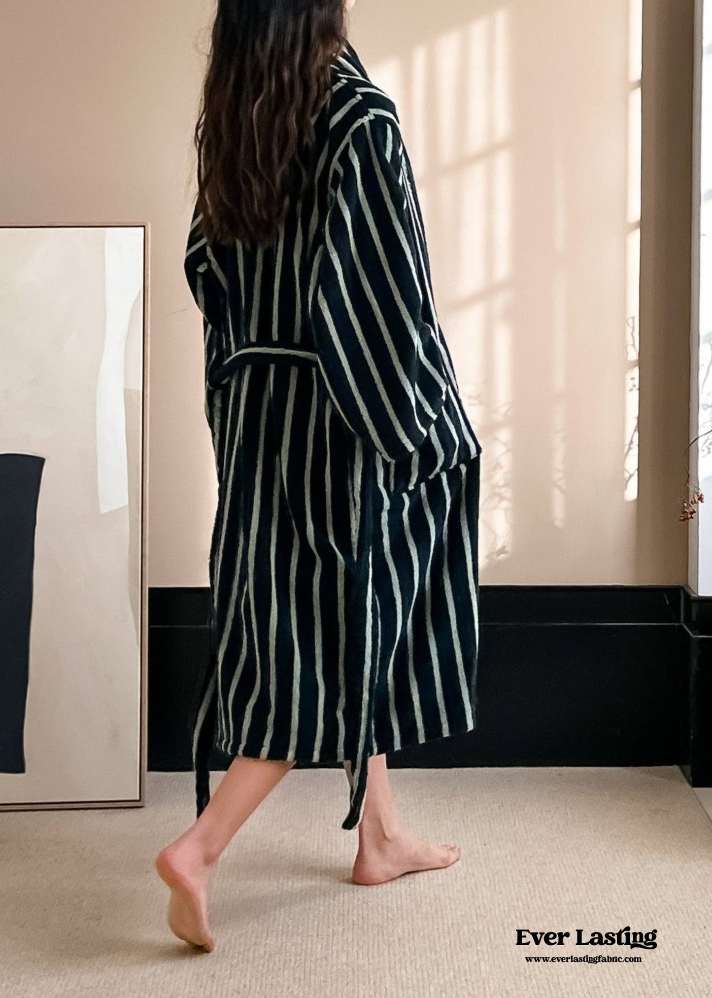 Retro Minimalist Striped Bathrobe Set / Red