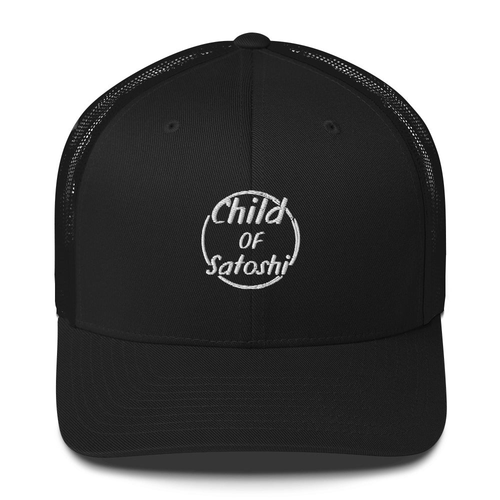 Child of Satoshi (White Embroidery) Bitcoin Trucker Hat - Concordia Style Boutique