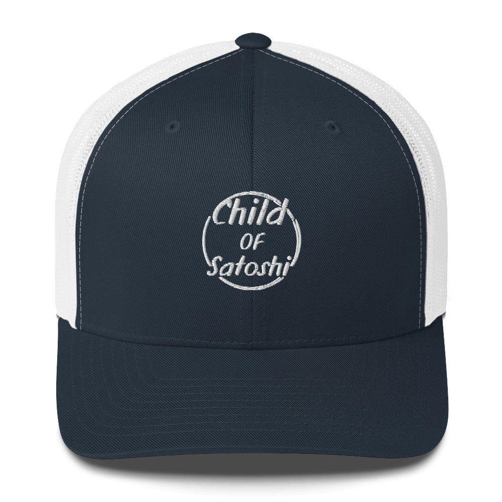 Child of Satoshi (White Embroidery) Bitcoin Trucker Hat - Concordia Style Boutique