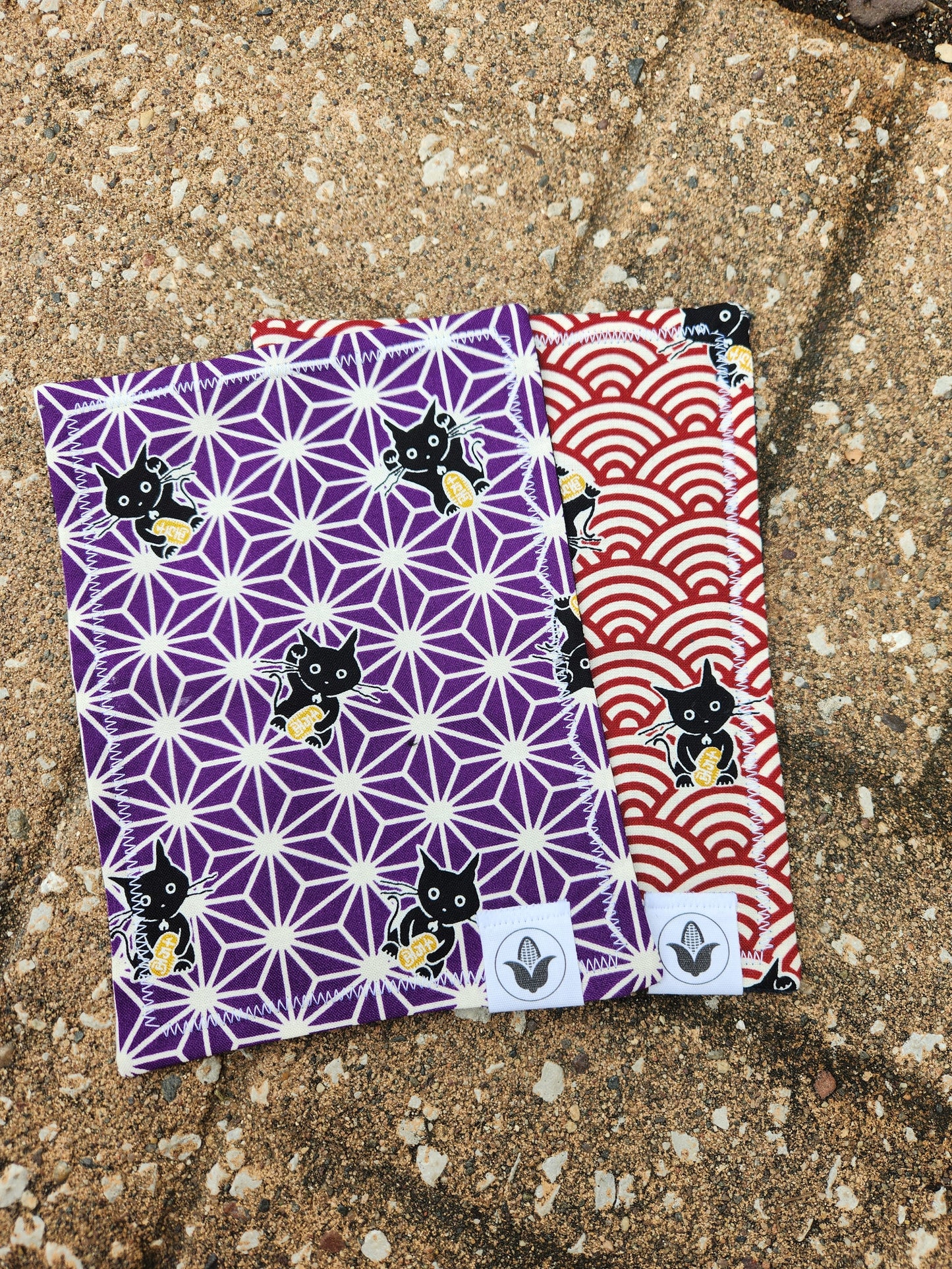 Asanoha Lucky Cats Purple Handkerchief