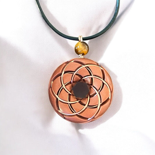 Torus Pendant-Copper Orgonite Rodin Coil Necklace- Tigers eye