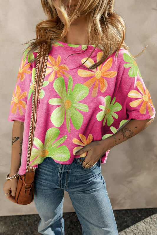 Rose Floral Baggy T-Shirt with Vintage Charm - Concordia Style Boutique