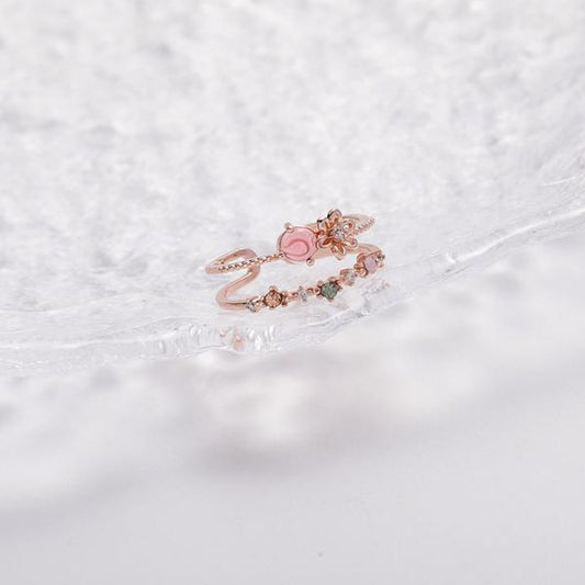ROSE QUARTZ FLOWER RING (ADJUSTABLE) - Concordia Style Boutique