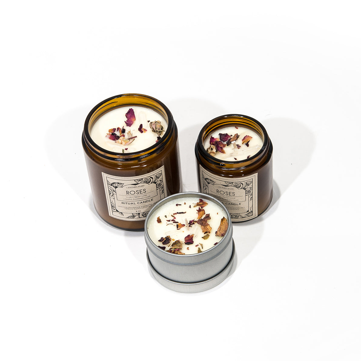 Roses Ritual Candle with Quartz and Herbs - Concordia Style Boutique