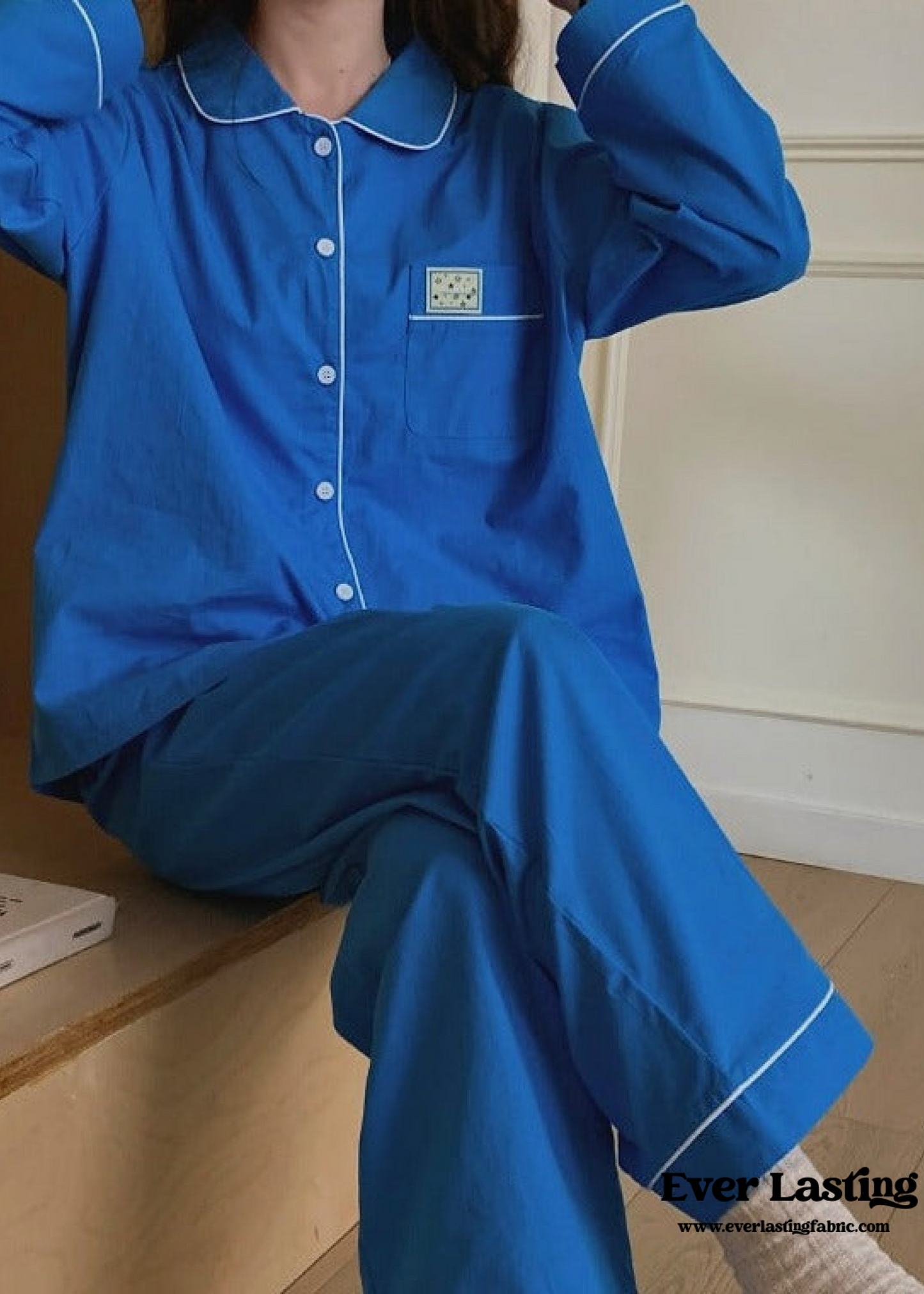 Royal Blue Long Sleeves and Pants Pajama Set