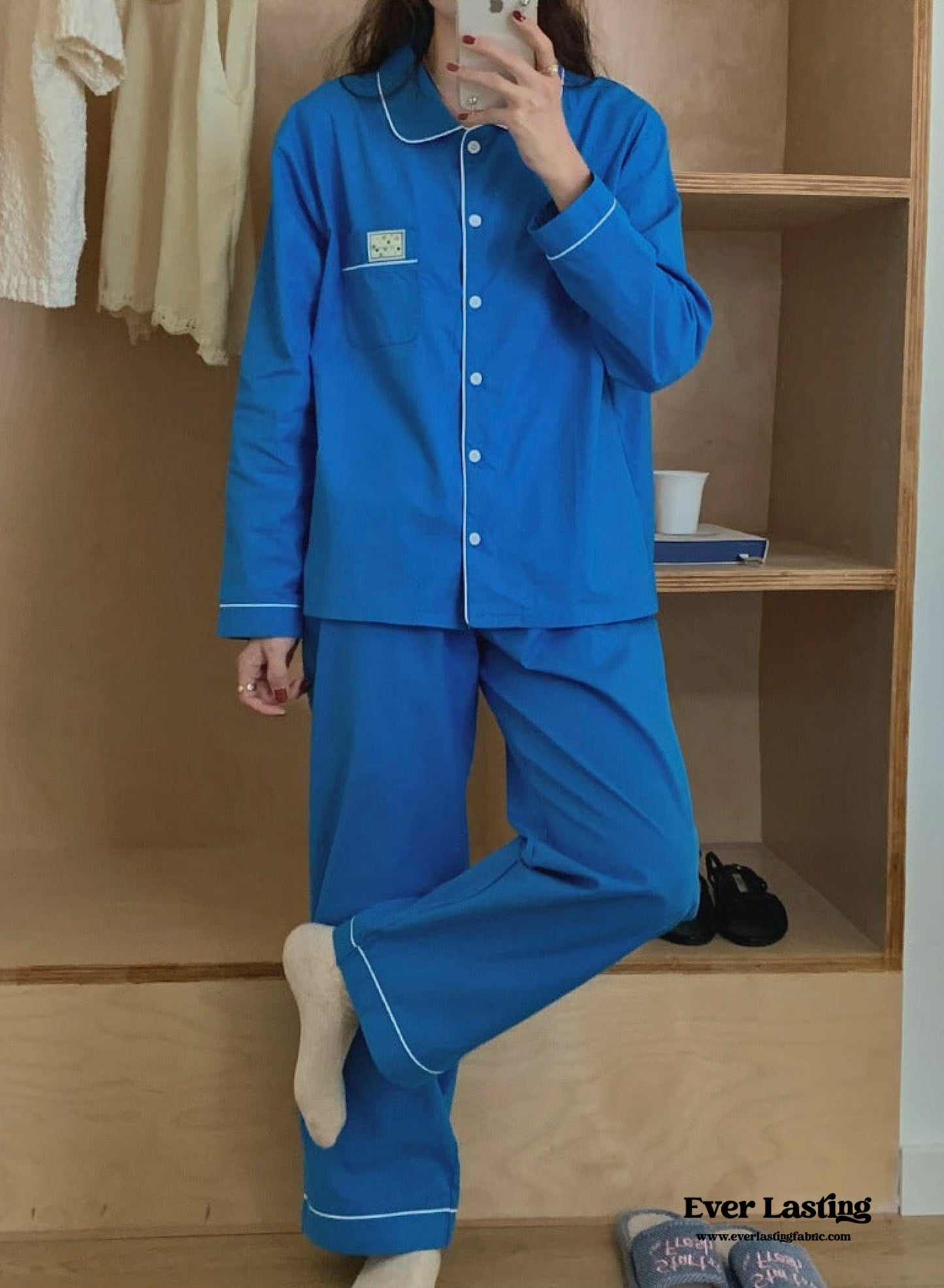 Royal Blue Long Sleeves and Pants Pajama Set