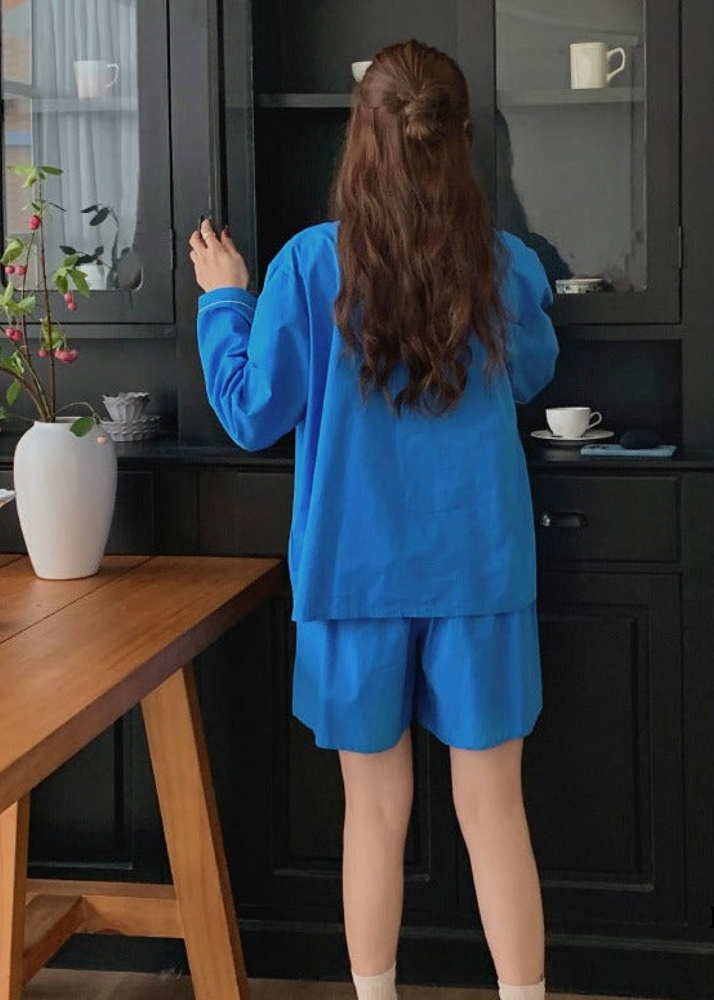 Royal Blue Long Sleeves and Shorts Pajama Set