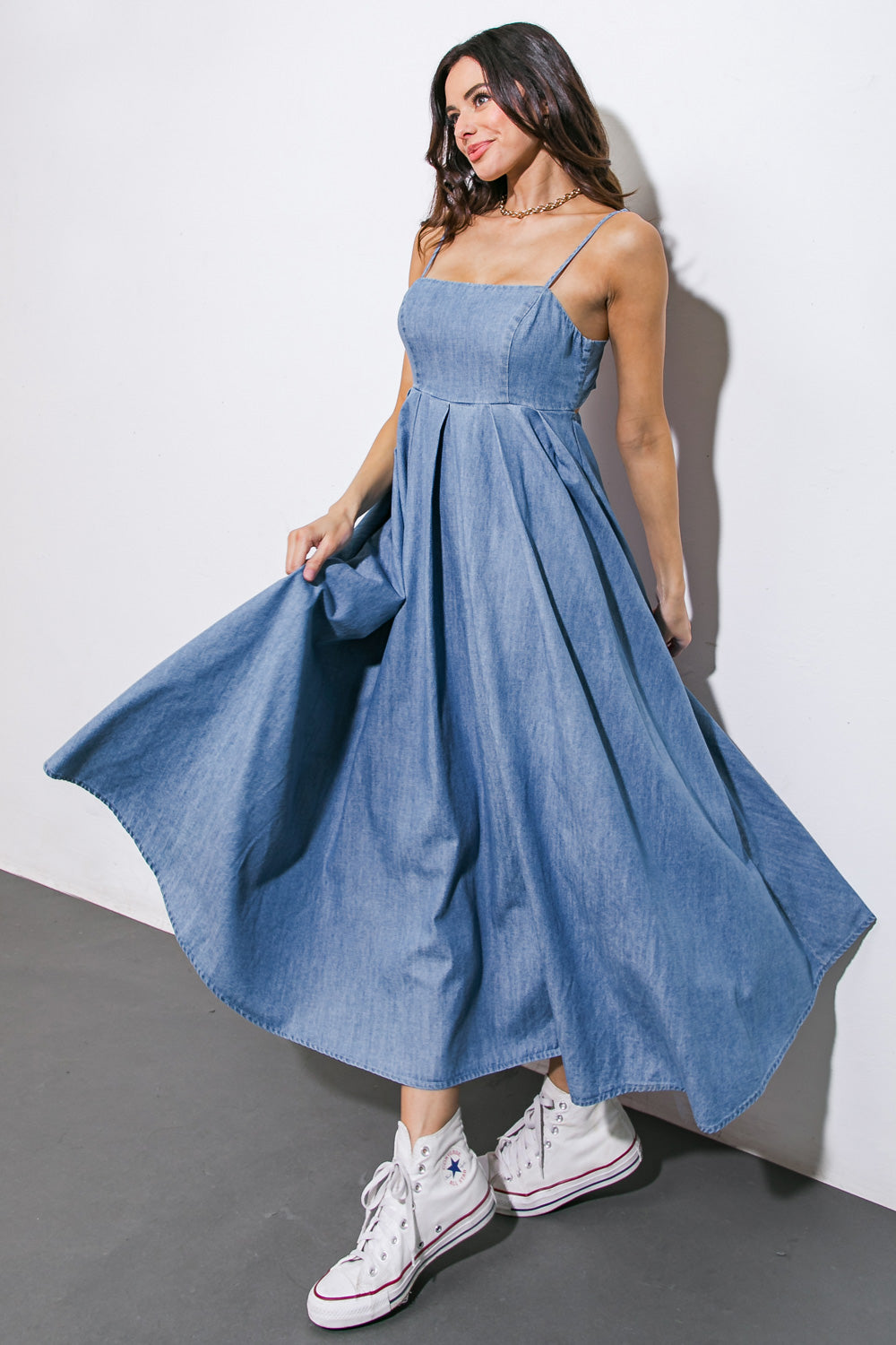 CAPTIVATING HEART DENIM MIDI DRESS - Concordia Style Boutique