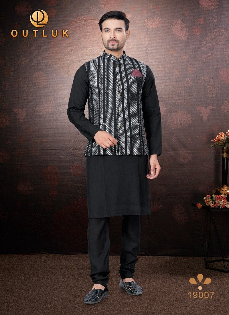 Black- Traditional Men's Kurta Pajama with Jacket– Ethnic Wear for Men-228