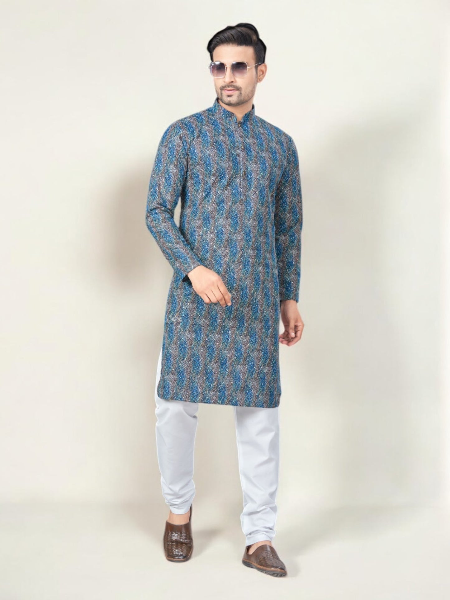 Blue Color - Traditional Men's Kurta Pajama Set– Ethnic Wear for Men-224