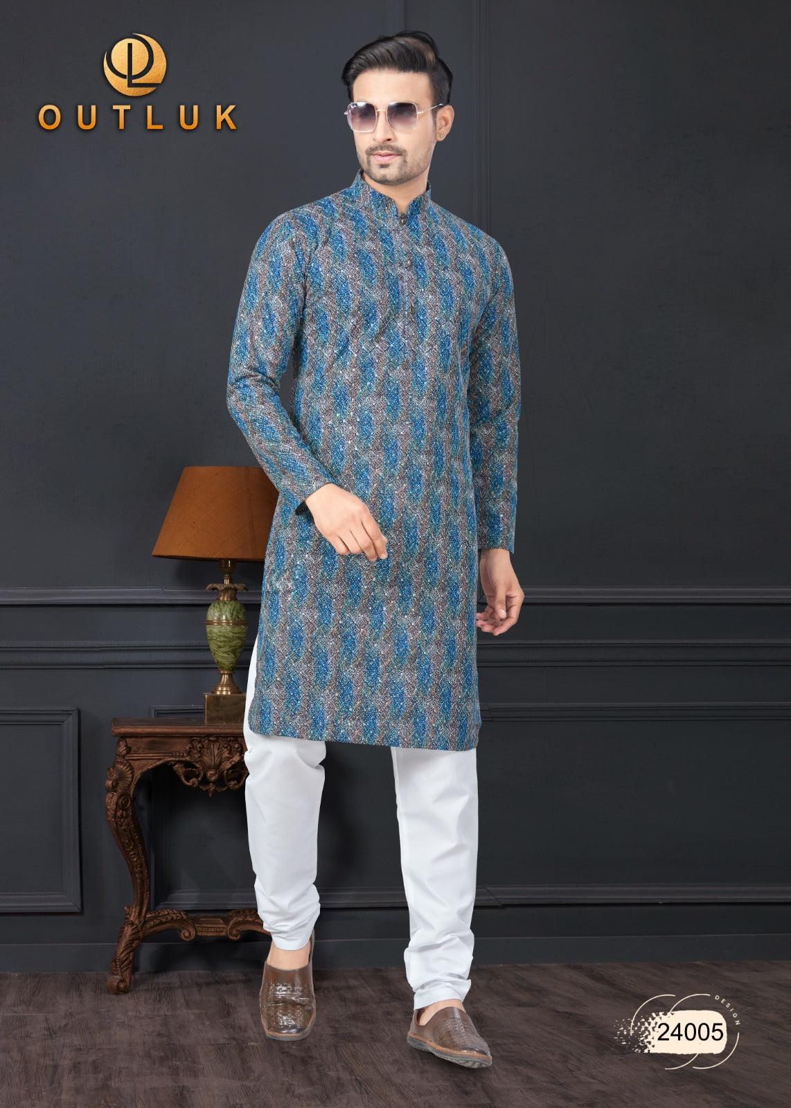 Blue Color - Traditional Men's Kurta Pajama Set– Ethnic Wear for Men-224