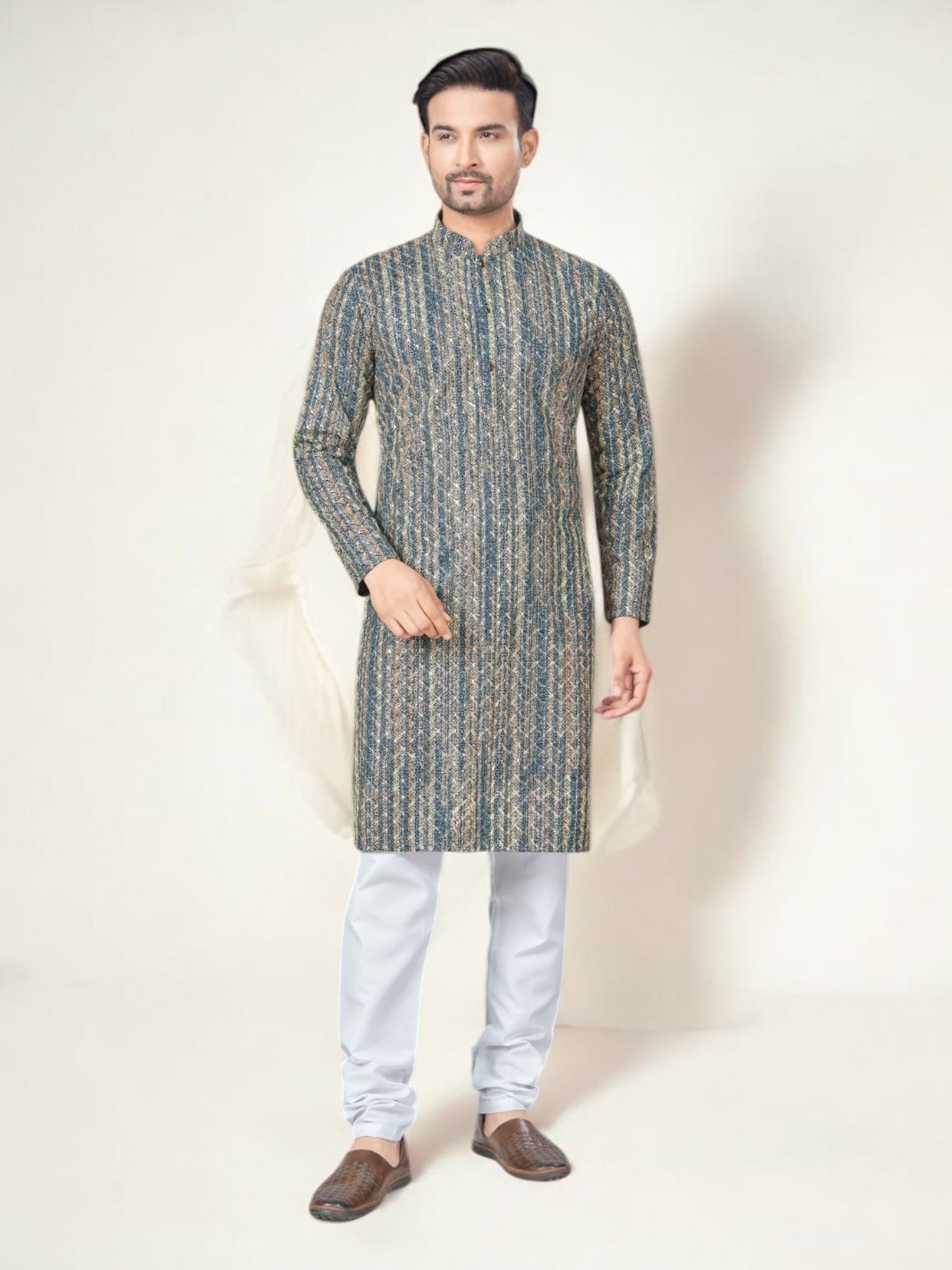 Gray Color - Traditional Men's Kurta Pajama Set– Ethnic Wear for Men-222