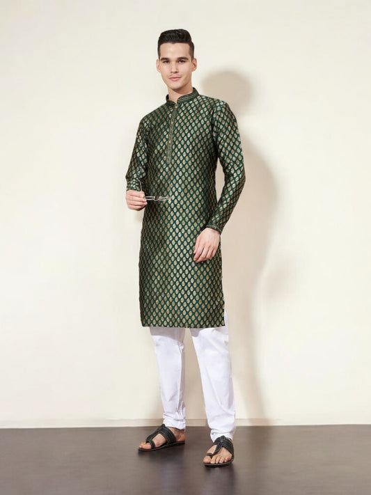 Green Color Traditional Men's Kurta Pajama Set– Ethnic Wear for Men-217