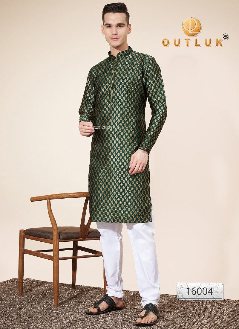 Green Color Traditional Men's Kurta Pajama Set– Ethnic Wear for Men-217