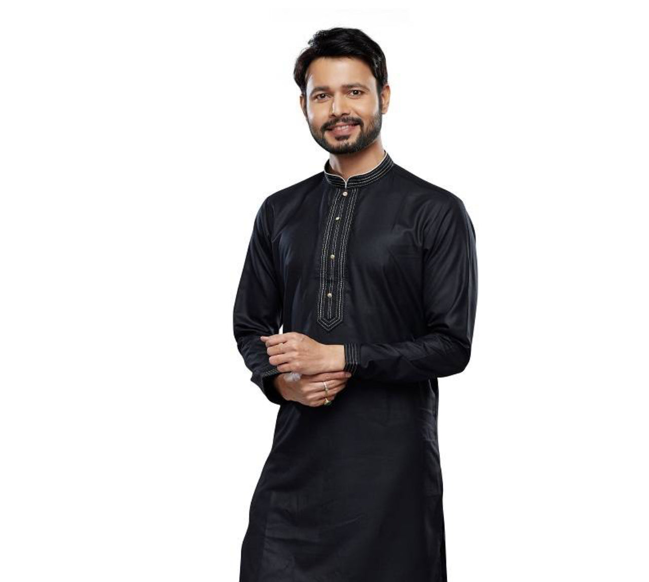 Black Soft Plain Art Silk Kurta Pajama- Traditional Ethnic Wear for Mens- 2551