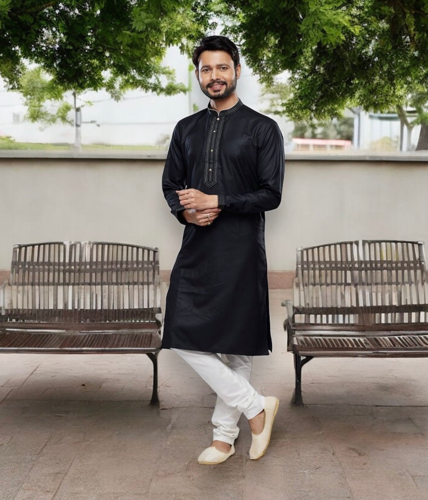 Black Soft Plain Art Silk Kurta Pajama- Traditional Ethnic Wear for Mens- 2551