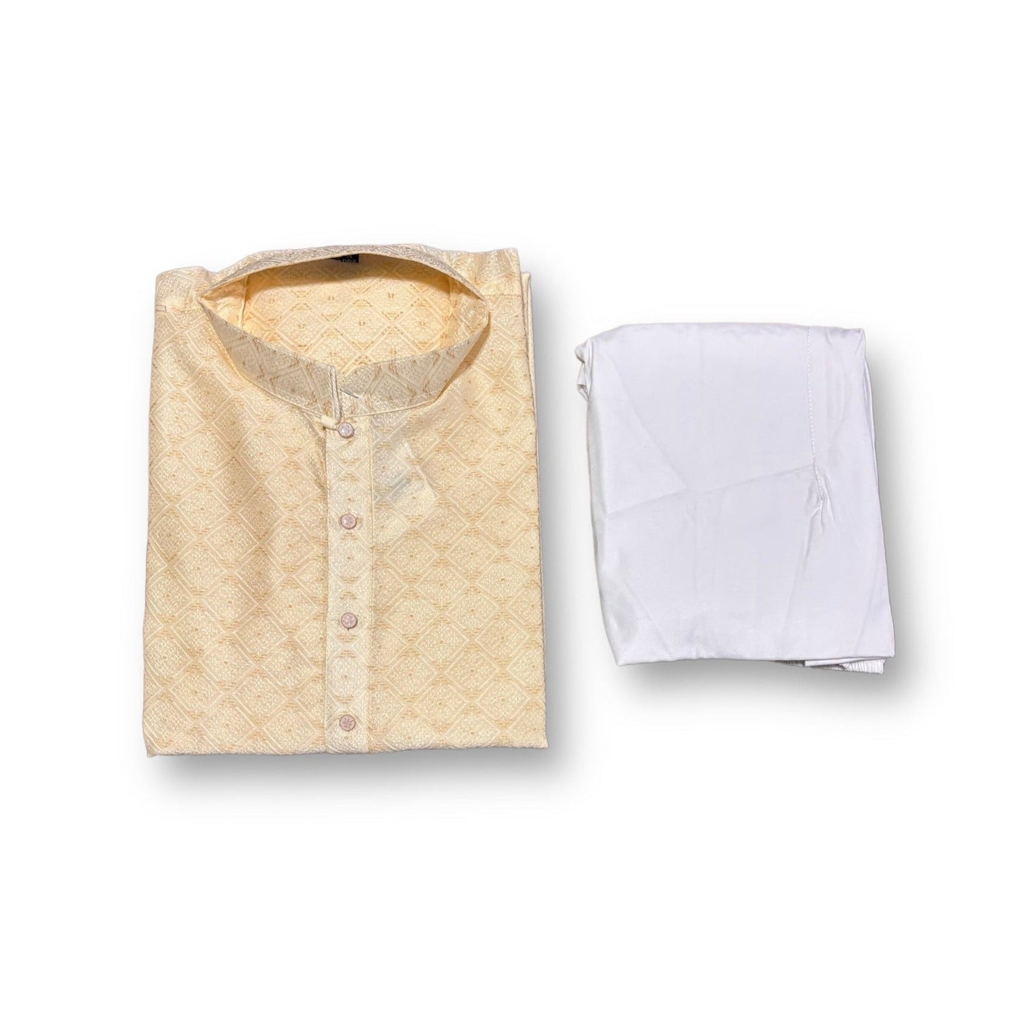 Mens Cream Color Traditional Silk Kurta Pajama- 6646