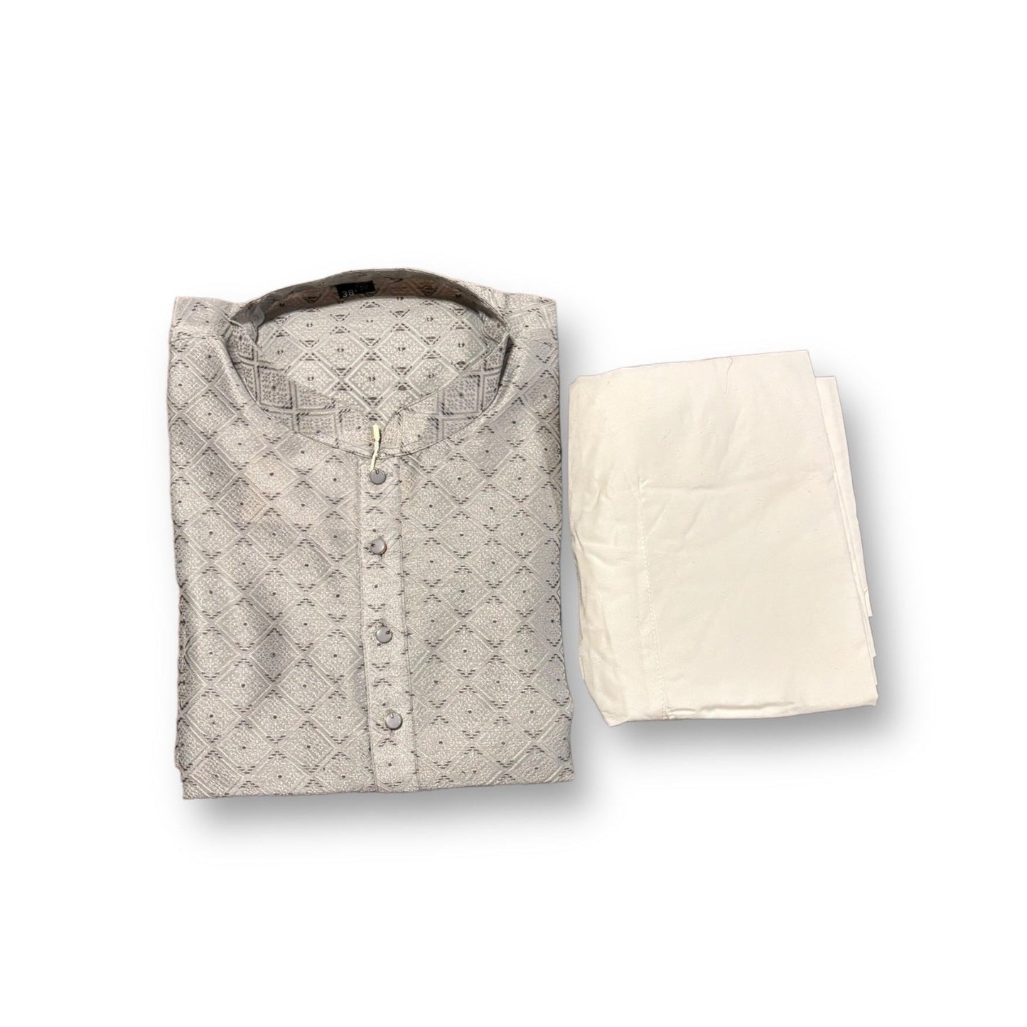 Mens Traditional Gray Silk Kurta Pajama- 6646