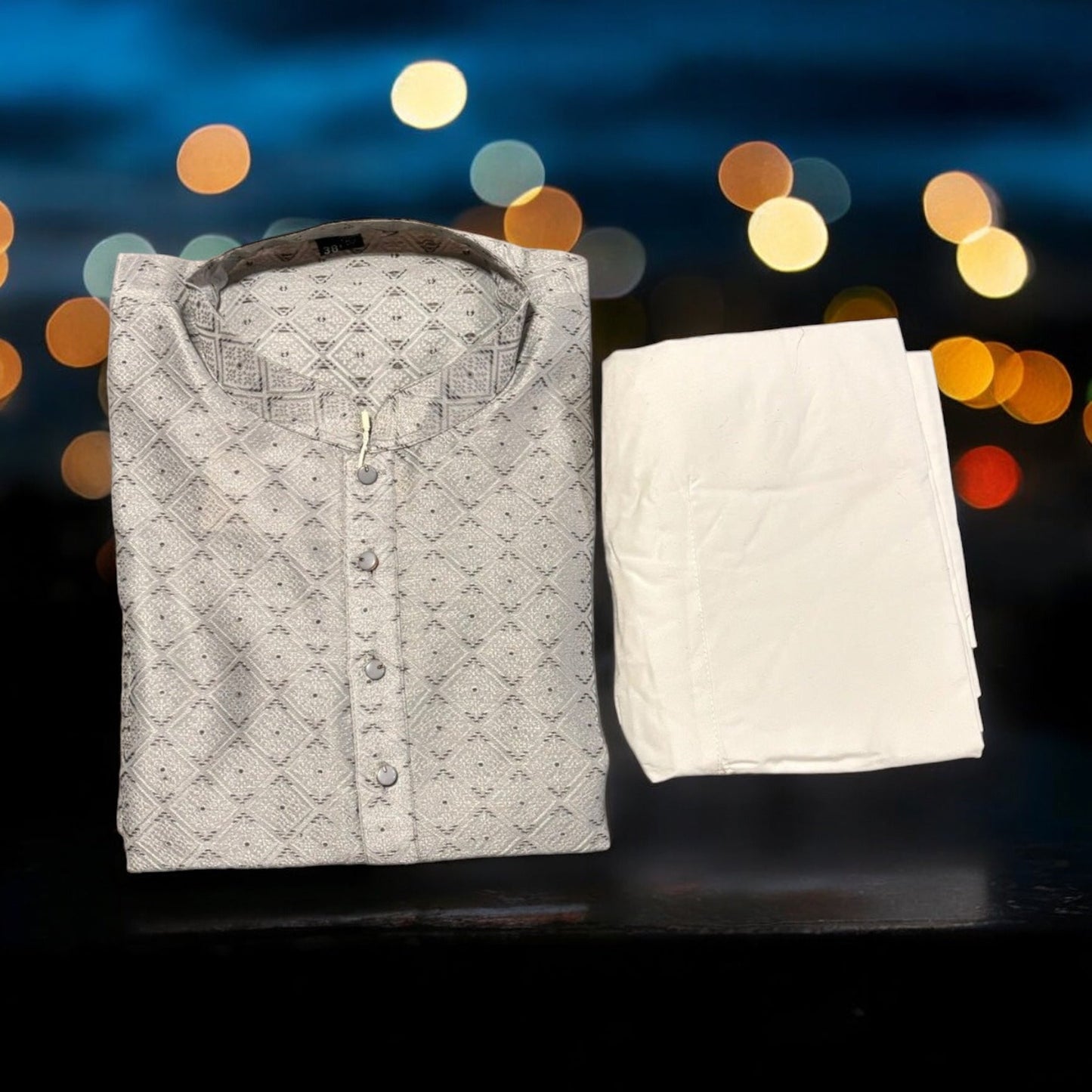 Mens Traditional Gray Silk Kurta Pajama- 6646