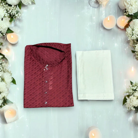 Mens Traditional Maroon Kurta Pajama-6338