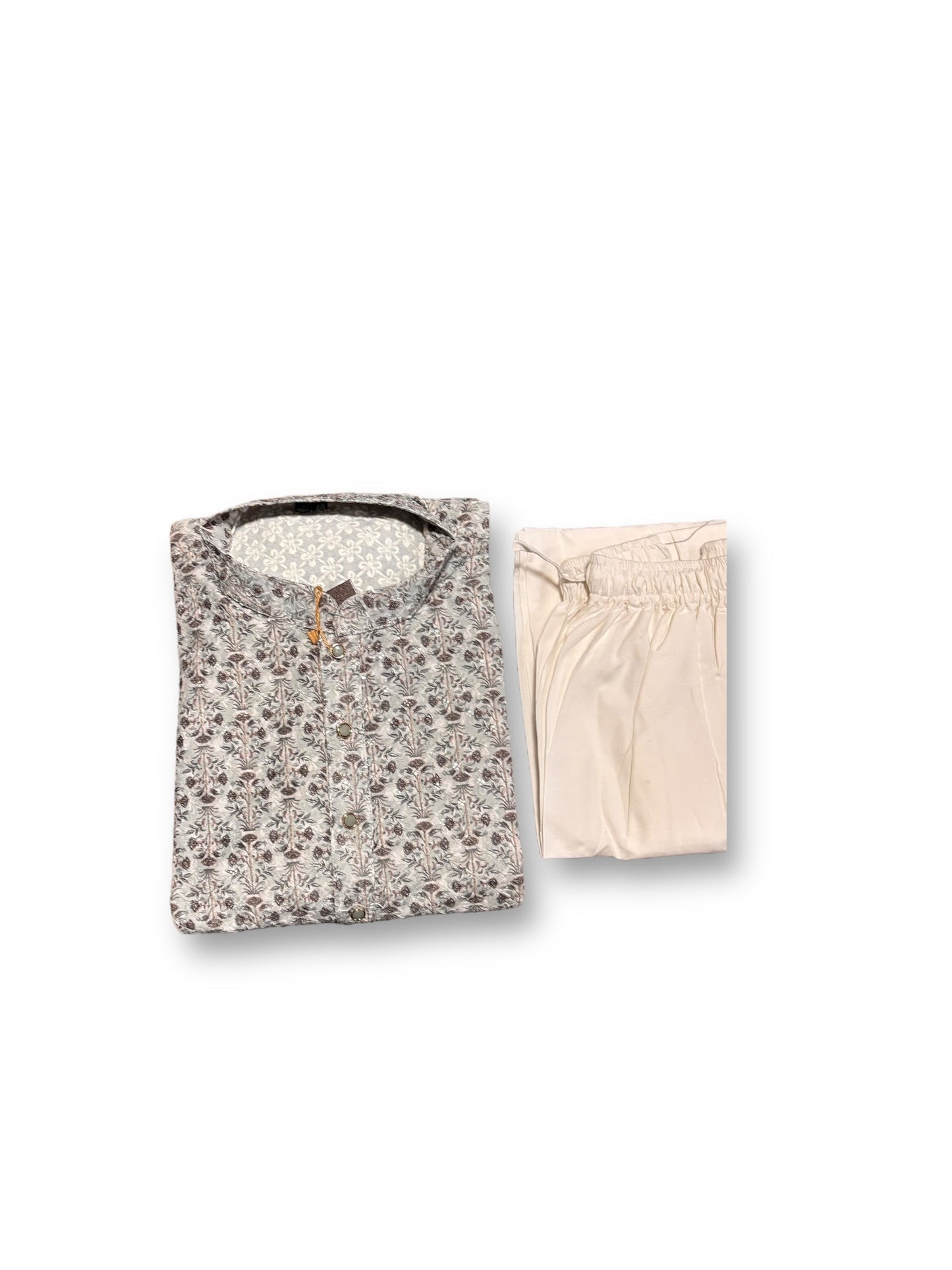 Mens Traditional Printed Work Gray Kurta Pajama- 6612