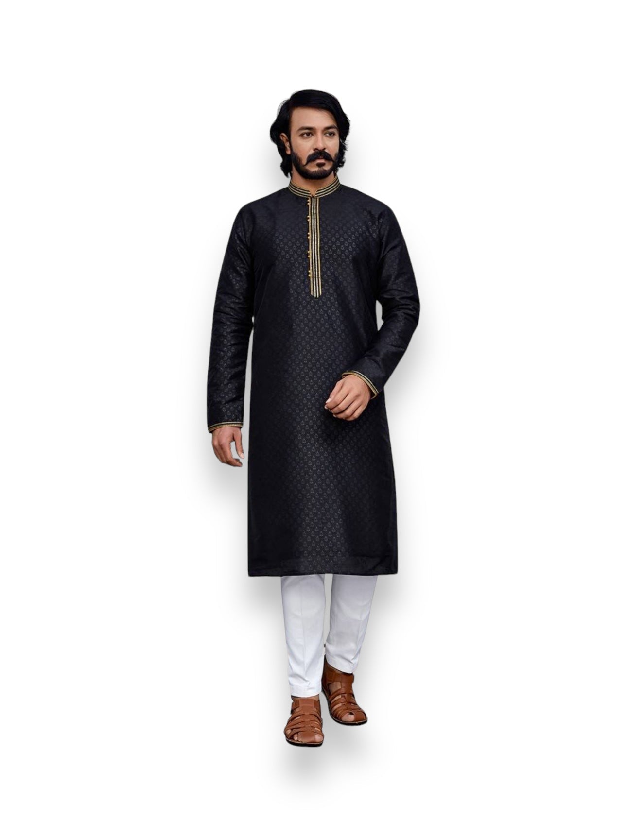 Black Color- Traditional Silk Kurta Pajama - 4125– Ethnic Wear for Mens