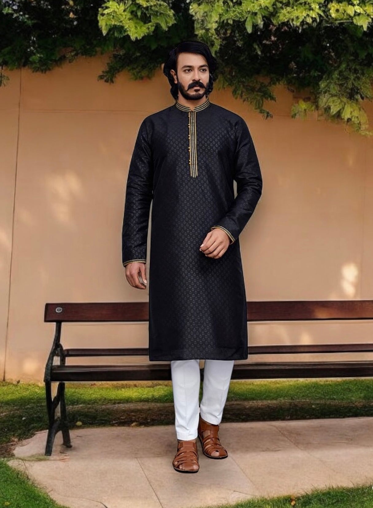 Black Color- Traditional Silk Kurta Pajama - 4125– Ethnic Wear for Mens