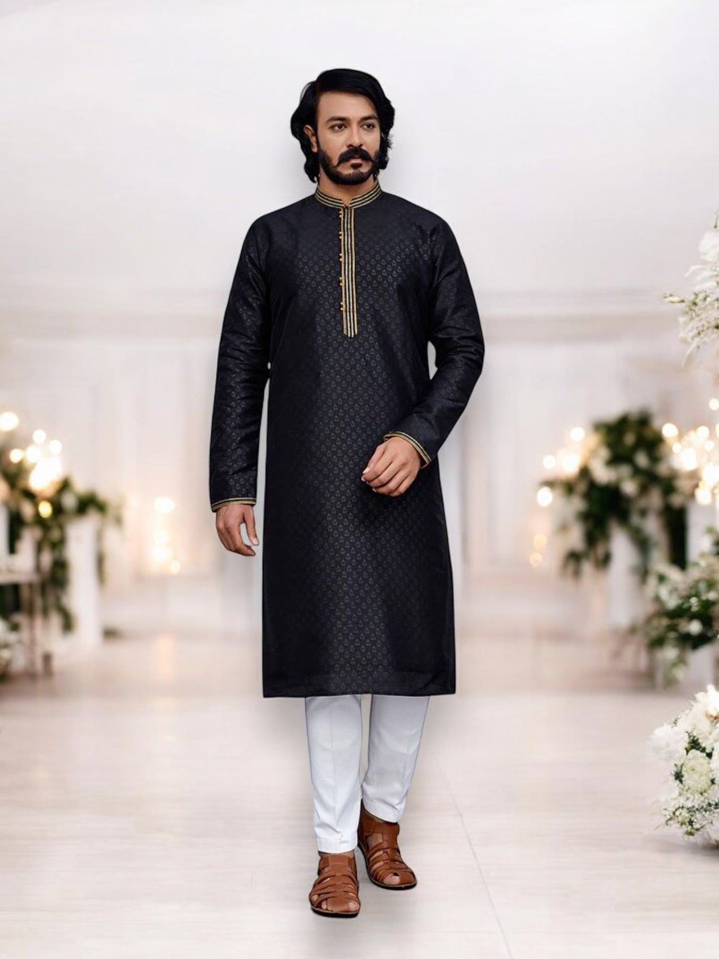 Black Color- Traditional Silk Kurta Pajama - 4125– Ethnic Wear for Mens